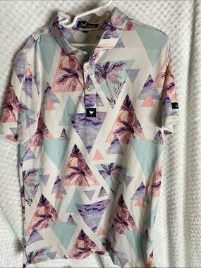 Bad Birdie Boys Geometric PalmTrees Triangles Golf Polo Shirt